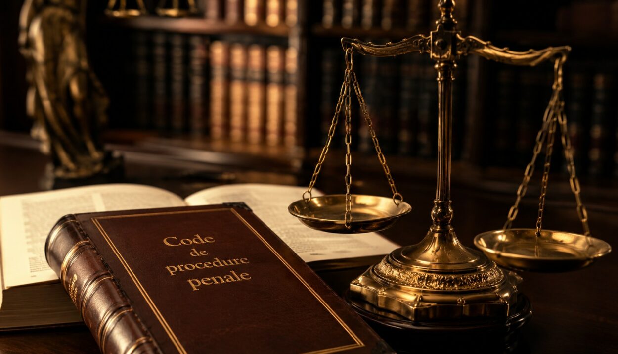 Balance de la justice doree et Code de procedure penale, symbole de la procedure de garde a vue en France