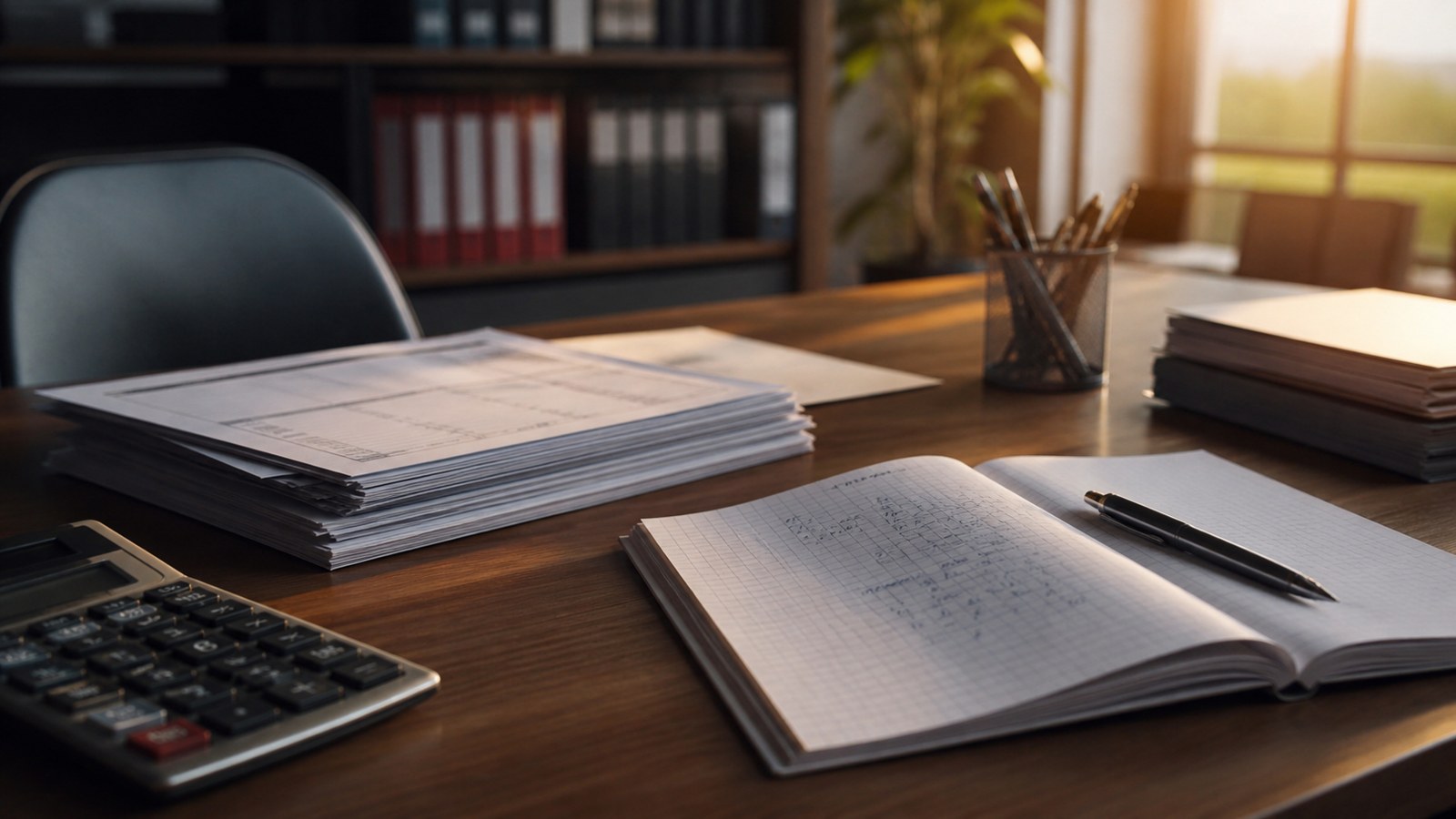 Bulletin de paie, calculatrice et notes d'heures supplémentaires sur un bureau