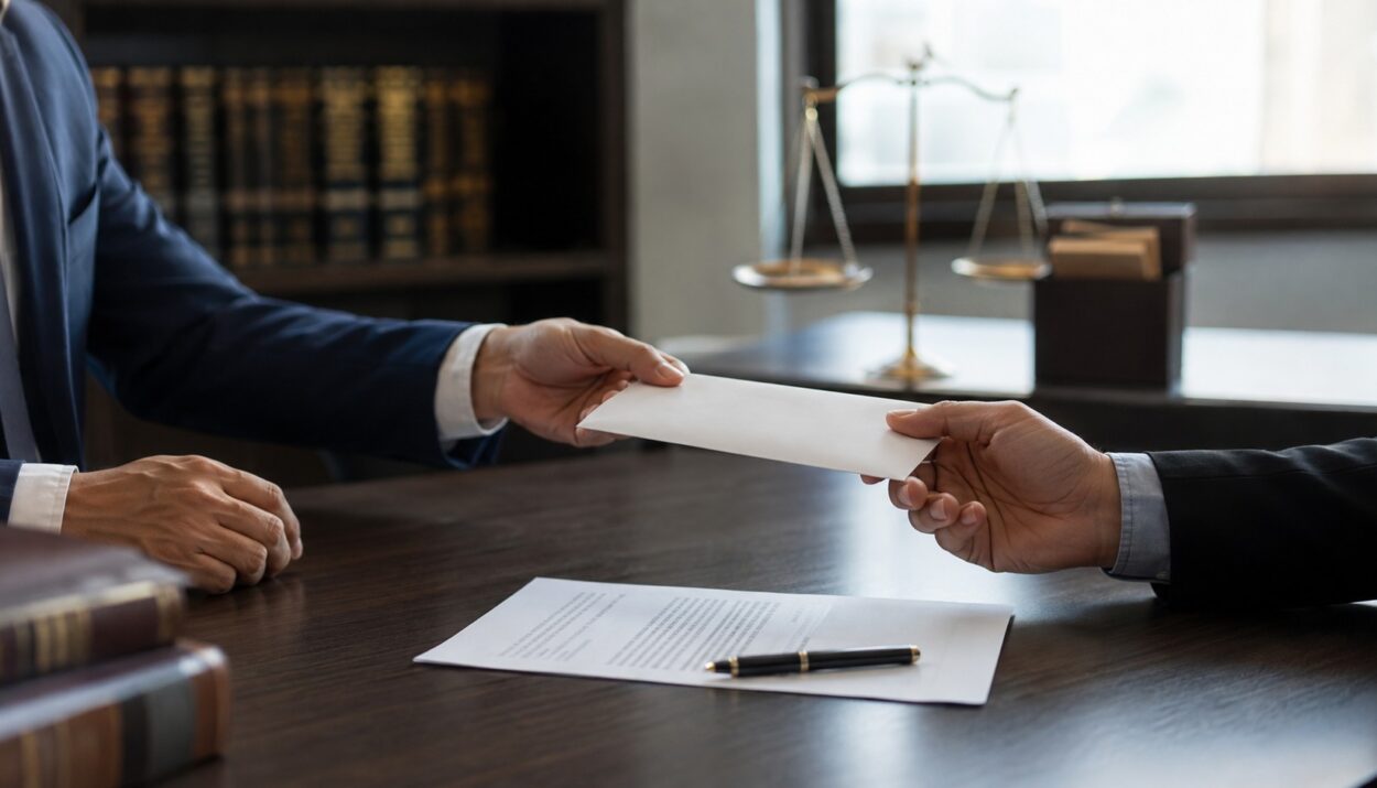 Employé remettant sa lettre de démission à son manager dans un cadre professionnel